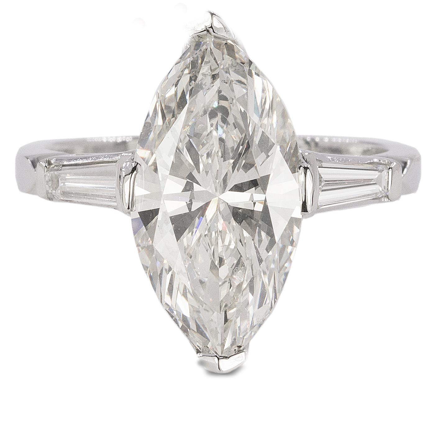 Platinum Ring with GIA Certified 5.01 Carat Marquis Diamond In Excellent Condition In Sarasota, FL