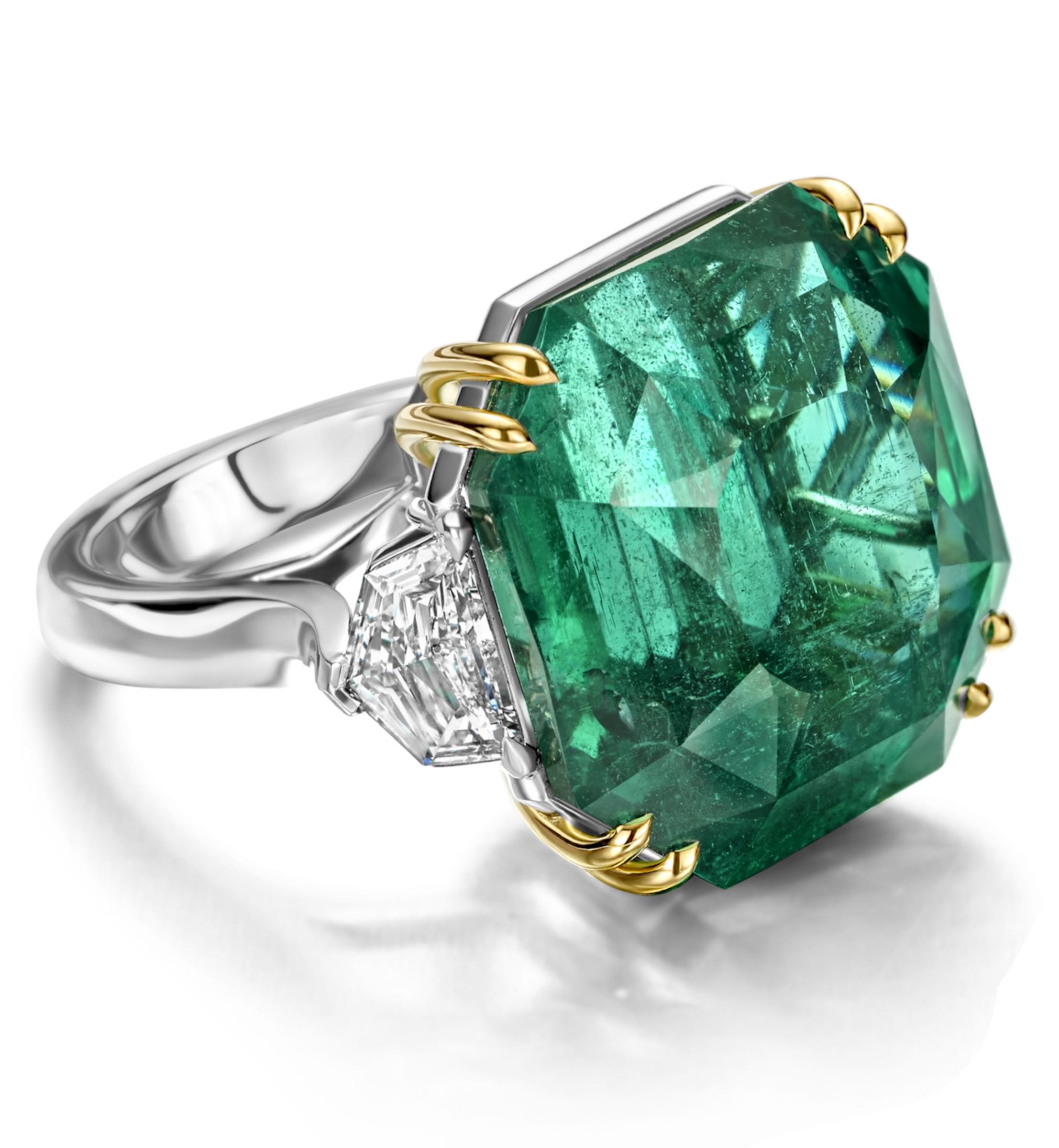 Magnificent Platinum Ring With a GRS Certified 37 ct No Oil Emerald & 1.21ct diamonds .

Extremely Rare and Collectable Investment Stone,from such a size with this amazing color and life !

The Emerald is one of the most difficult stones to