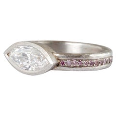 Platinum Diamond Ring with Marquis  1.39cts and Natural Pink Diamond band