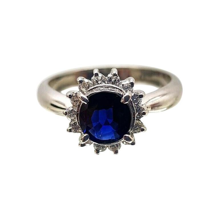 Platinum Ring with Nice Intense Blue Sapphire and Diamonds