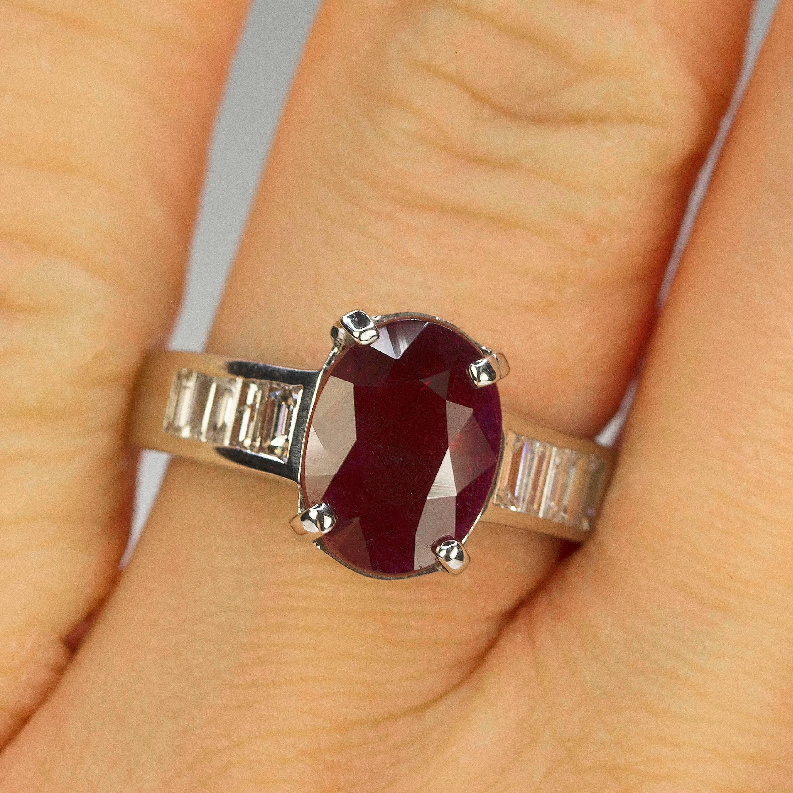 Women's or Men's Platinum Ring with No Heat Burma Ruby