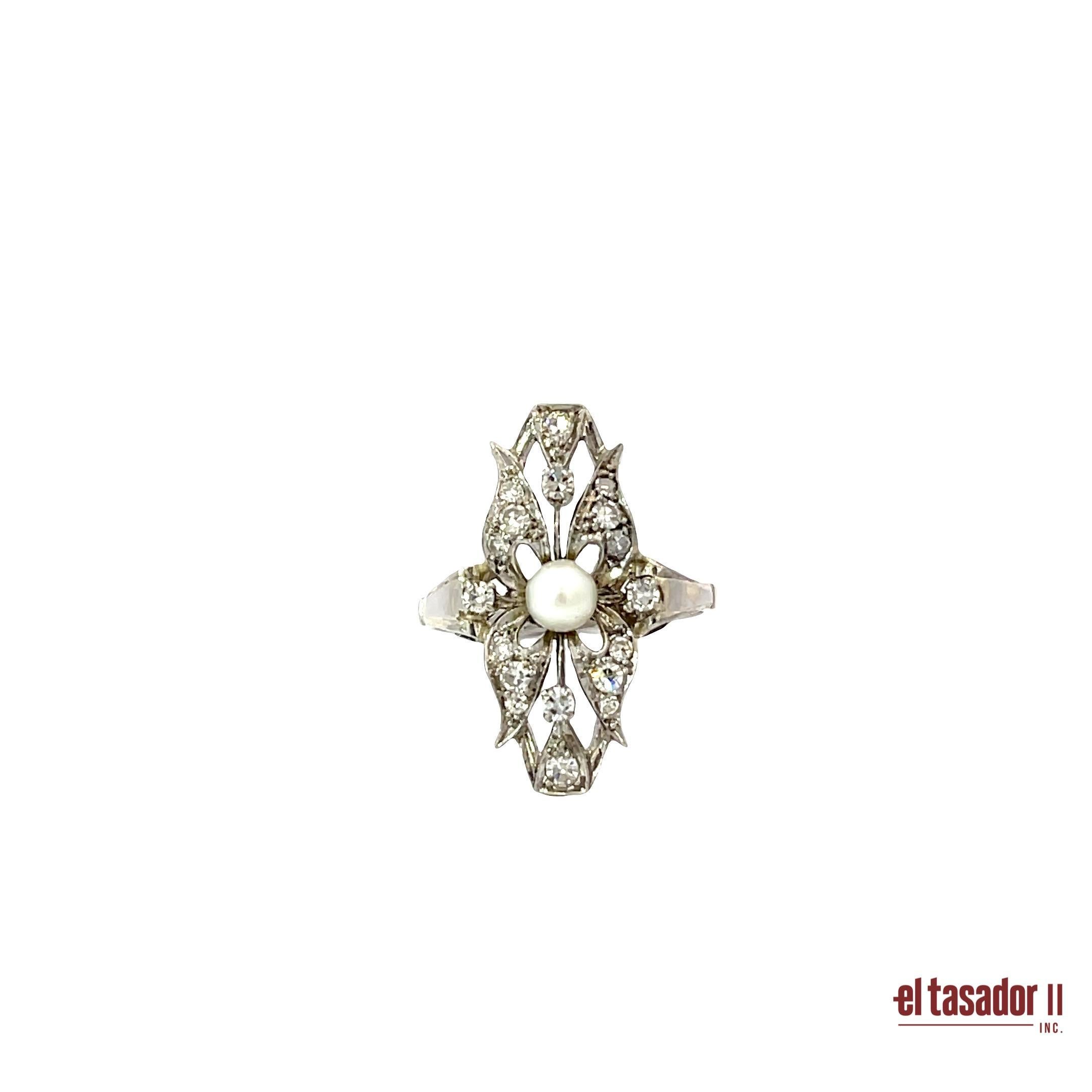 Anello in platino con perle e diamanti da 0,50 carati in vendita 2