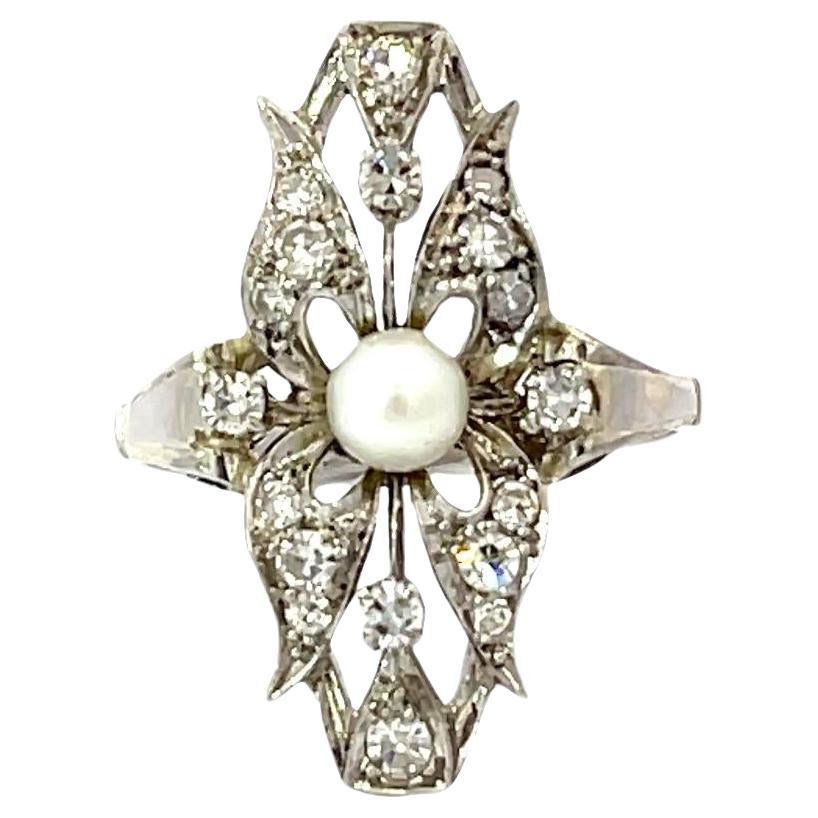 Platinring mit Perle und 0,50 Karat Diamanten