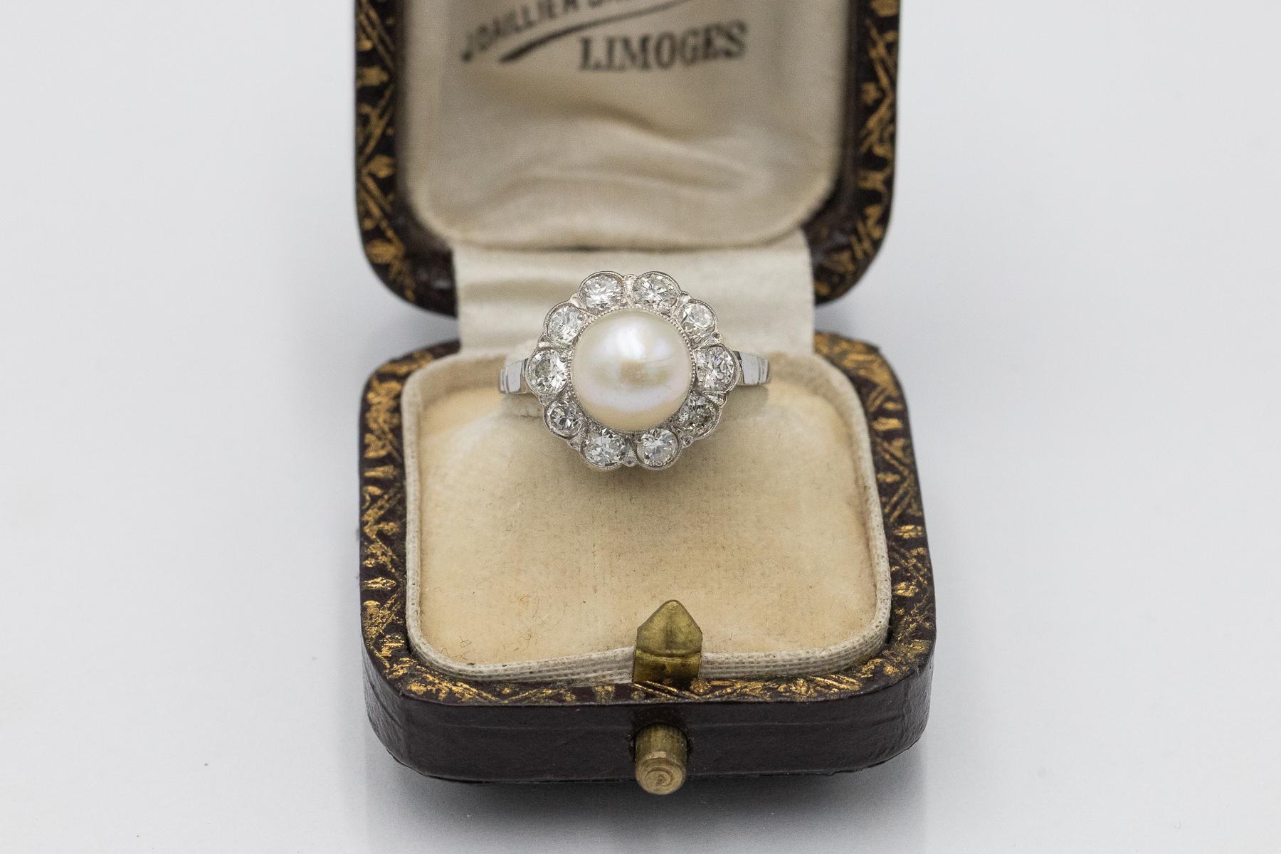 Bague en platine avec perle et diamants 1,00ct, milieu du 20e siècle. en vente 5