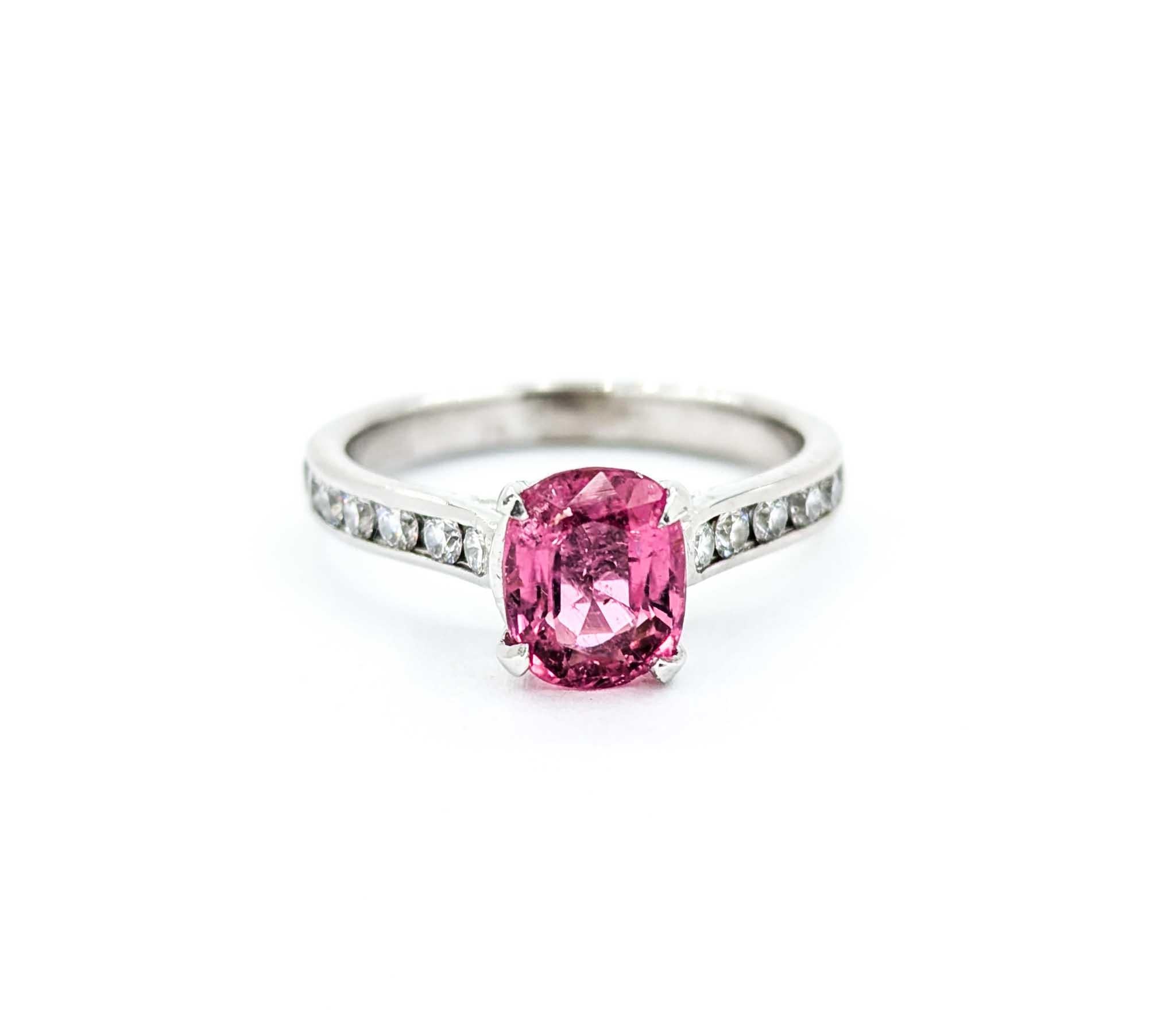 Anello in platino con tormalina rosa e diamanti in vendita 5