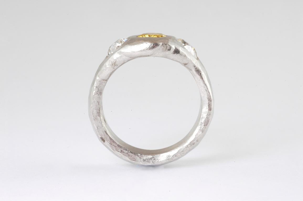 Artisan Platinum Ring with Rare Intense Orange Antique Old Cut Diamond