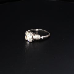 Platinum Ring with Round Diamond Center in a Square Setting - Size 4.75