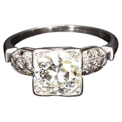 Platinum Ring with Round Diamond Center in a Square Setting - Size 4.75