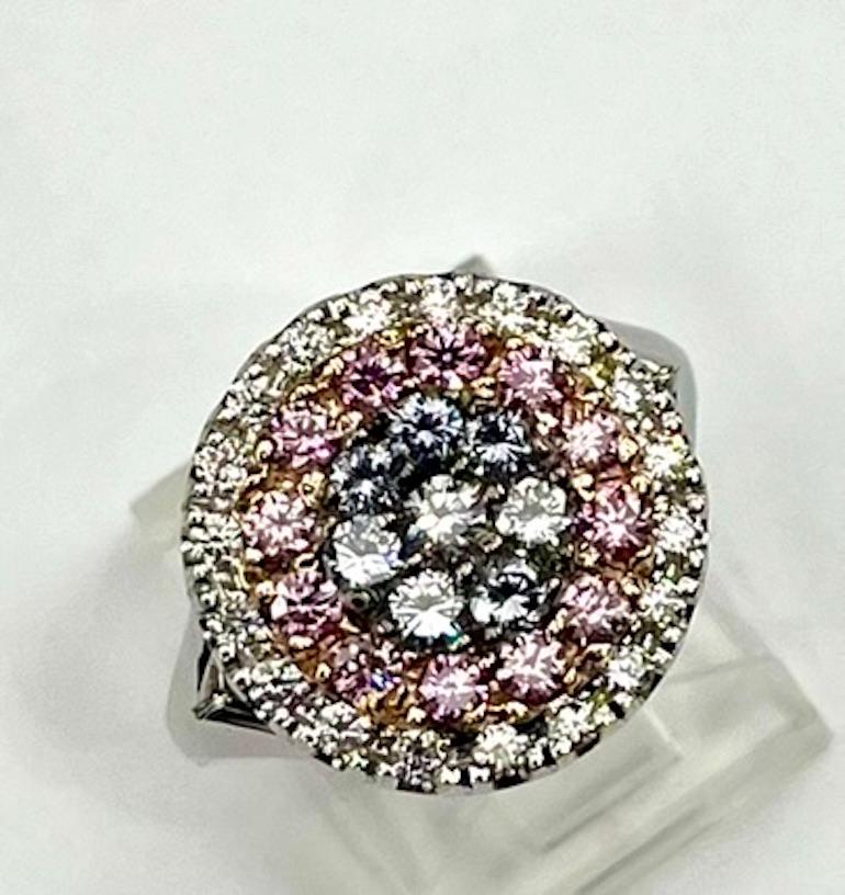 Contemporary Platinum Ring With Round Natural Blue, Pink And White Diamonds For Sale