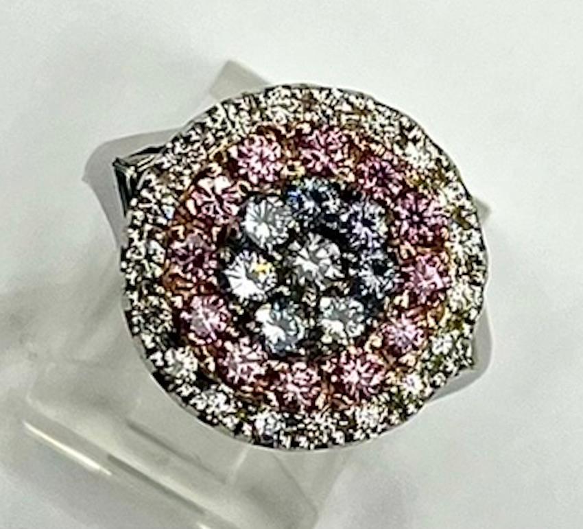 Round Cut Platinum Ring With Round Natural Blue, Pink And White Diamonds For Sale
