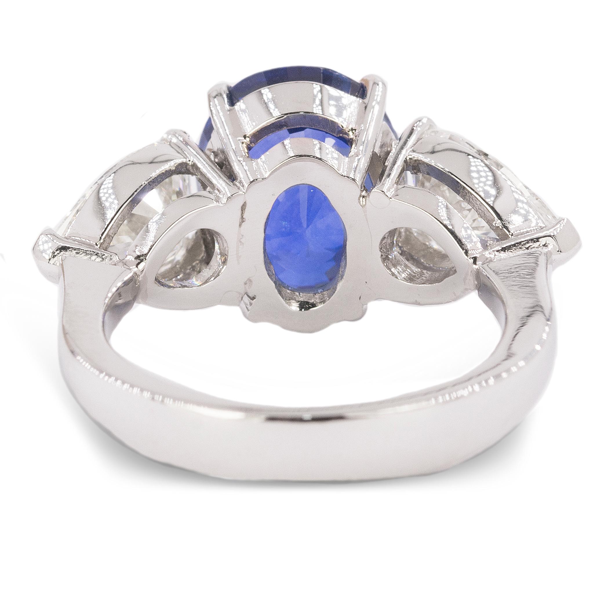 Cushion Cut Platinum Ring with Royal Blue Ceylon Sapphire