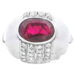 Platinum Ring with Ruby and Diamonds  Circa 1933  Size 6