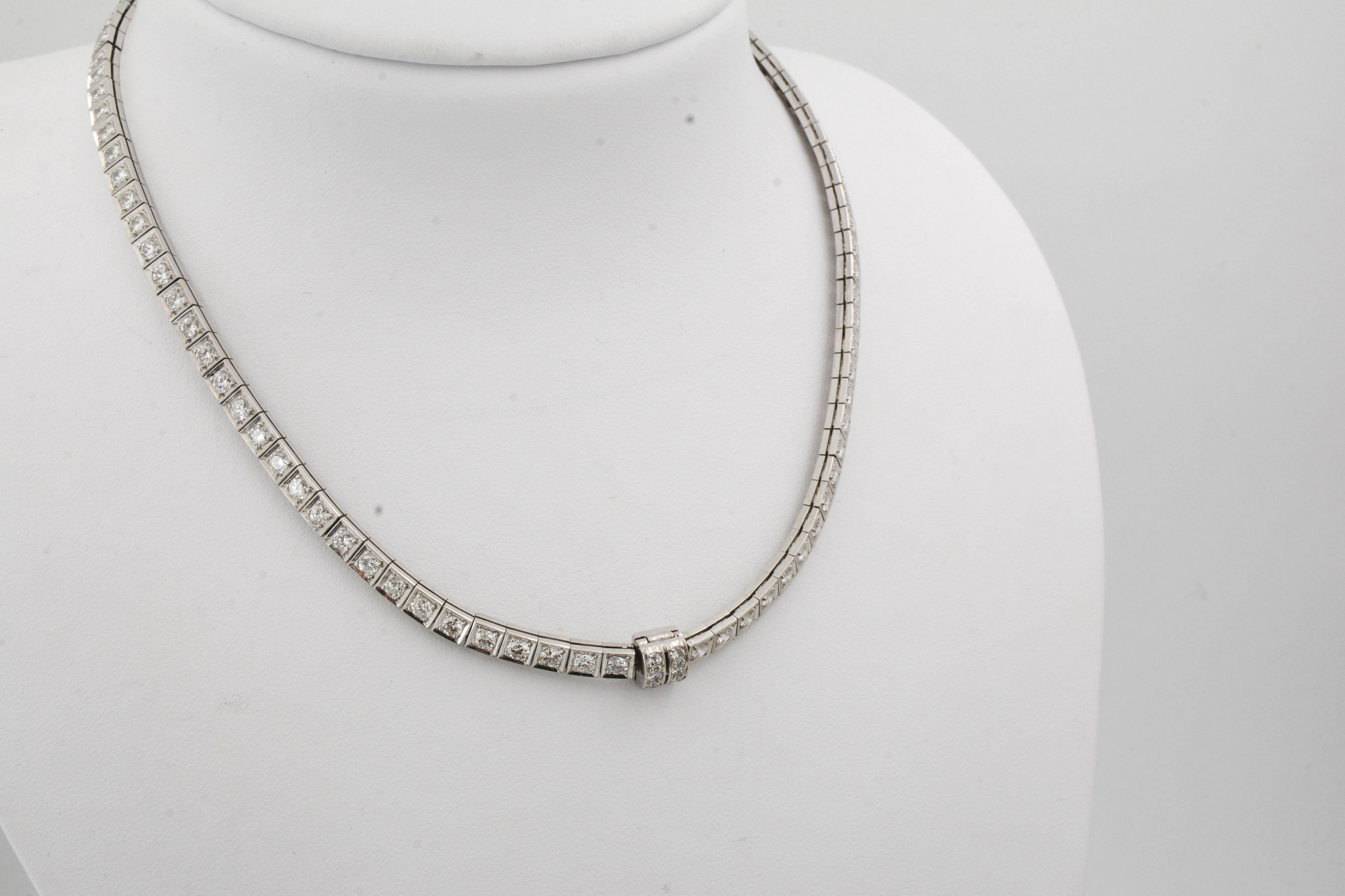 Modern Platinum Riviera 9.75 Carat Diamond Necklace