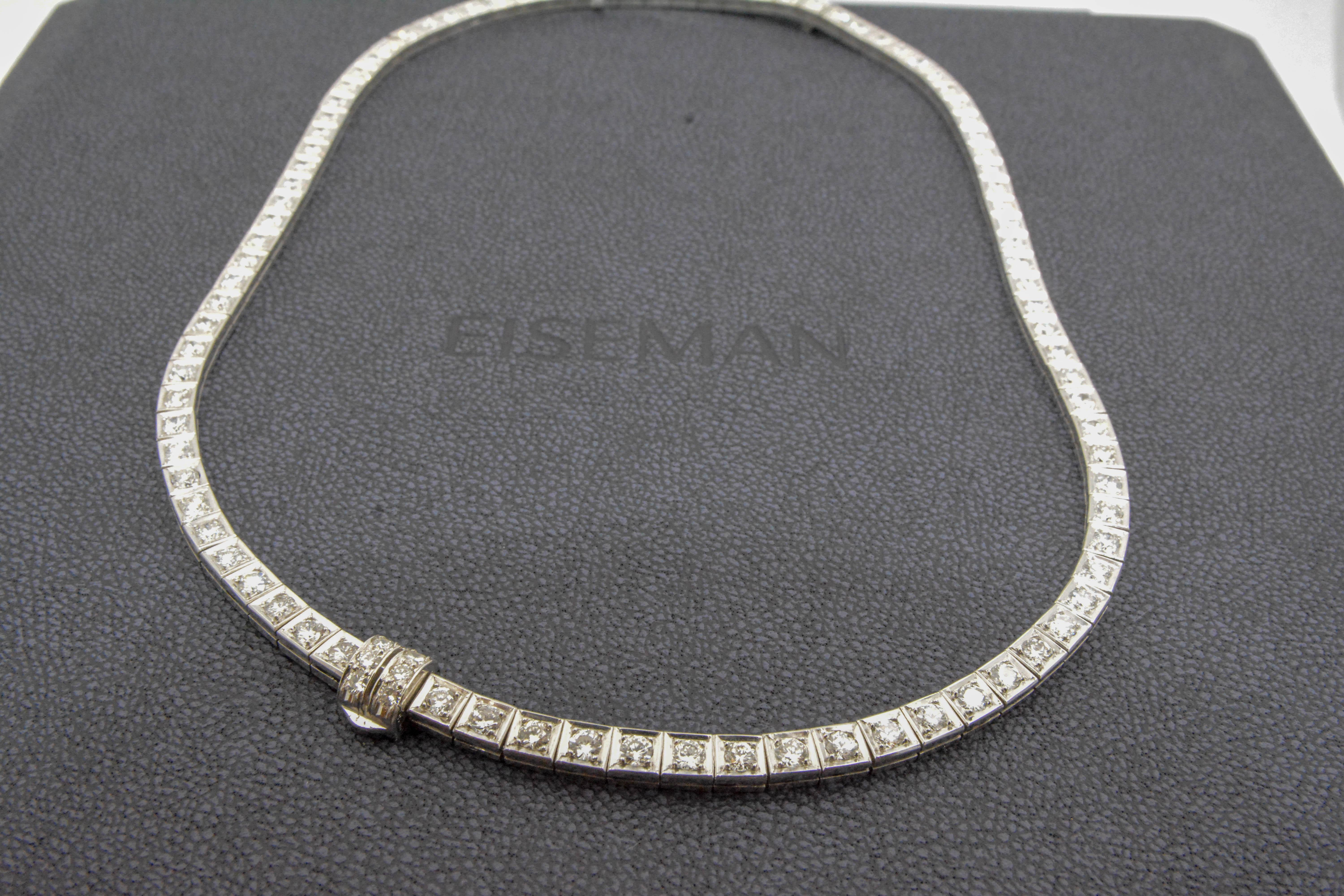 Platinum Riviera 9.75 Carat Diamond Necklace In Excellent Condition In Dallas, TX