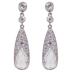 Platinum & Rose Cut Diamond Drop Earrings