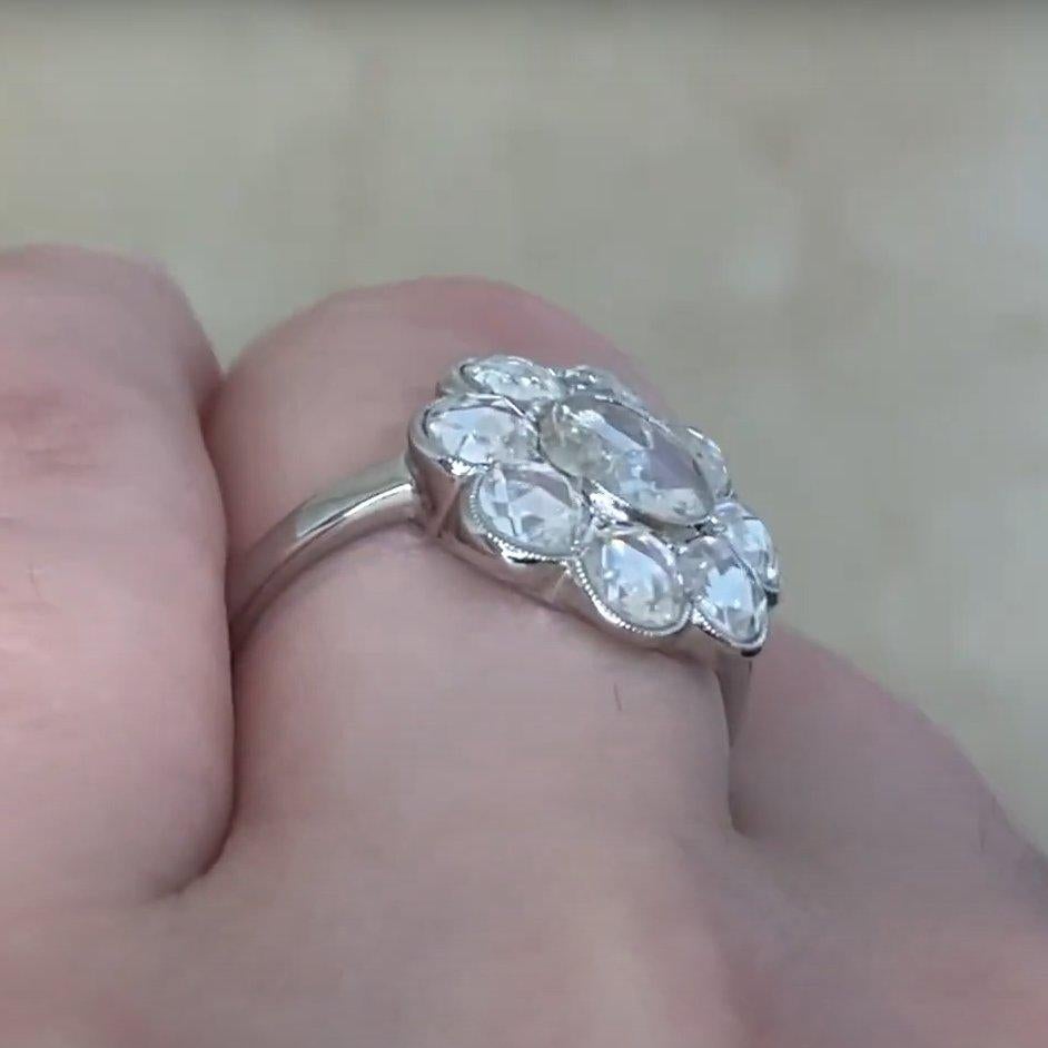 Taglio a rosa Anello a grappolo floreale in platino con diamanti taglio rosa (circa 0,5 carati), platino in vendita