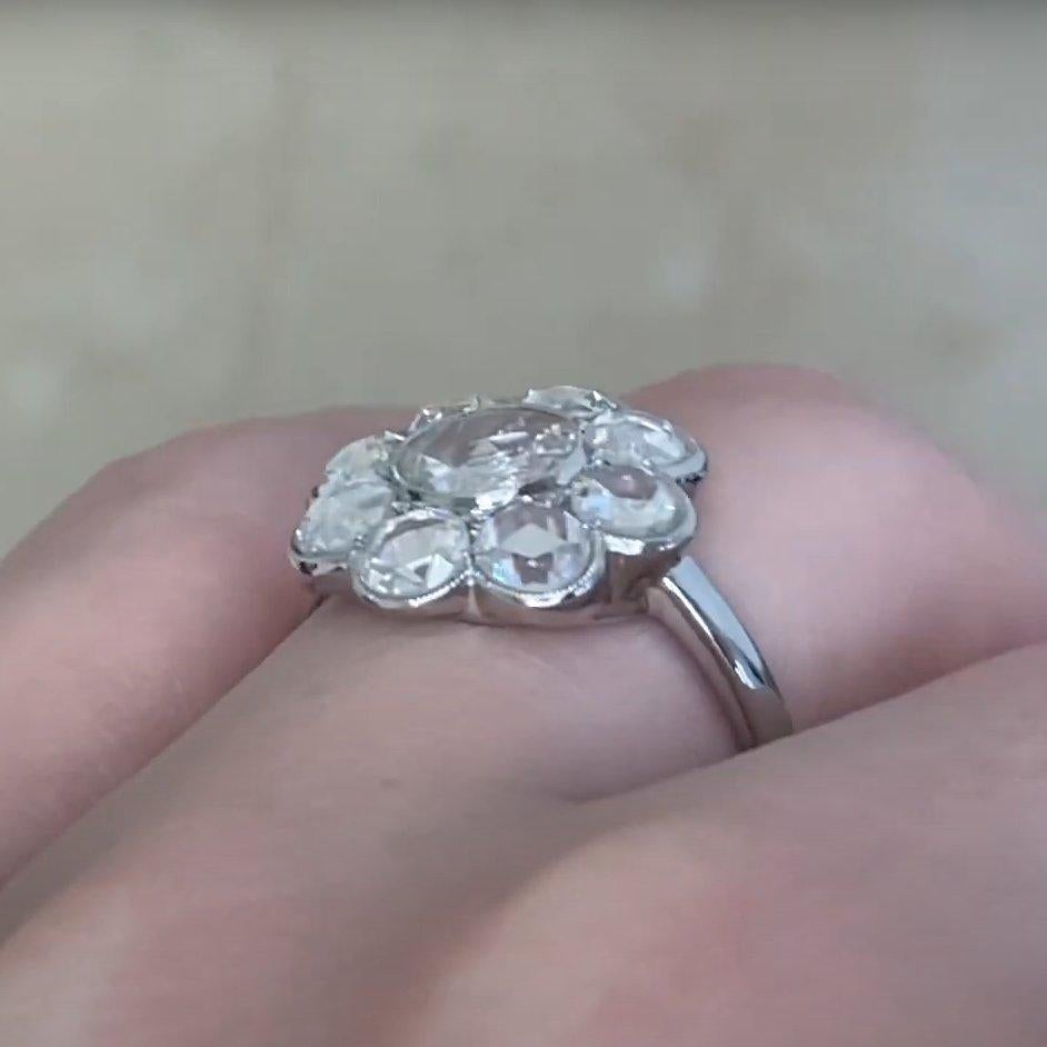 Anello a grappolo floreale in platino con diamanti taglio rosa (circa 0,5 carati), platino In condizioni ottime in vendita a New York, NY
