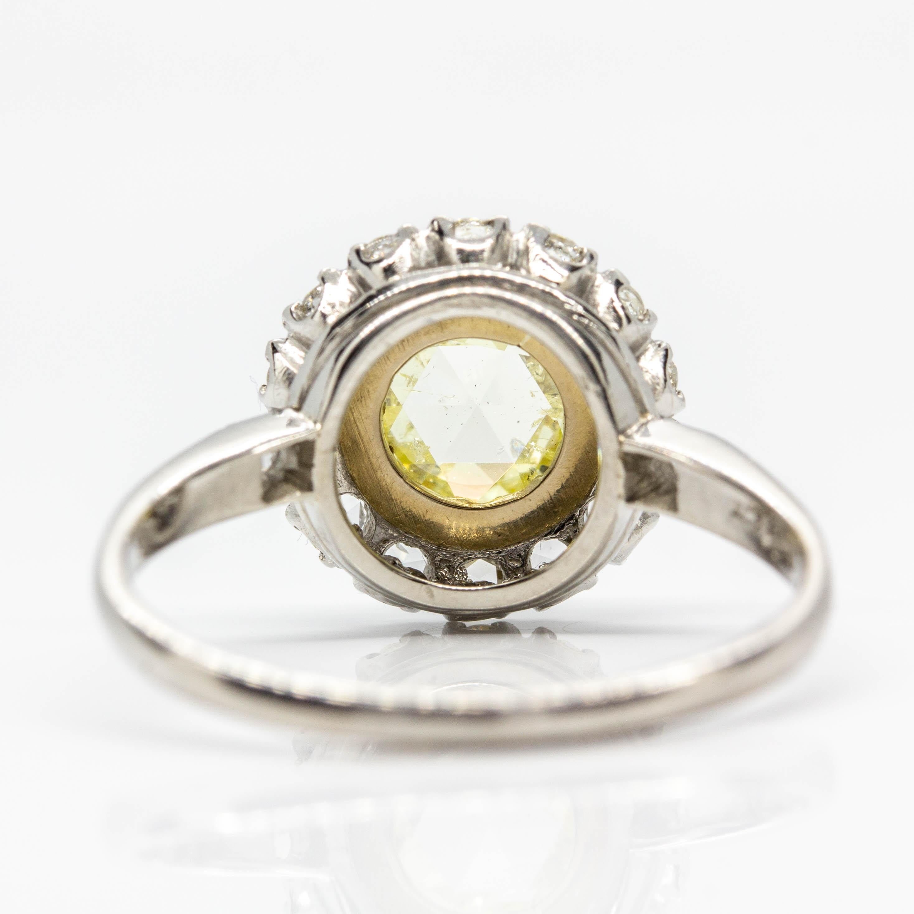 Art Deco Platinum Rose Cut Diamonds Engagement Ring For Sale