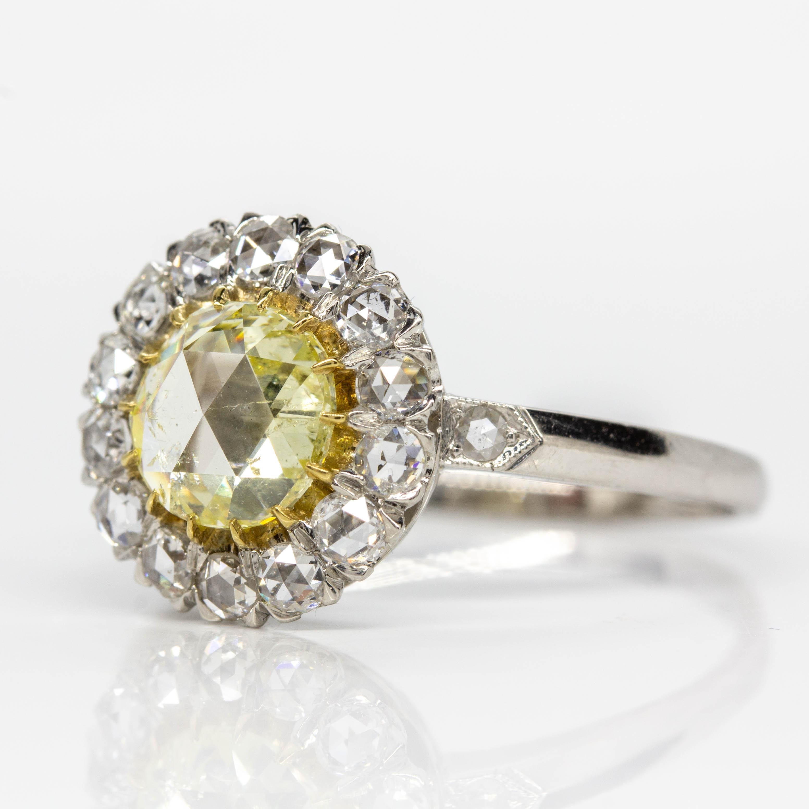 Women's or Men's Platinum Rose Cut Diamonds Engagement Ring For Sale
