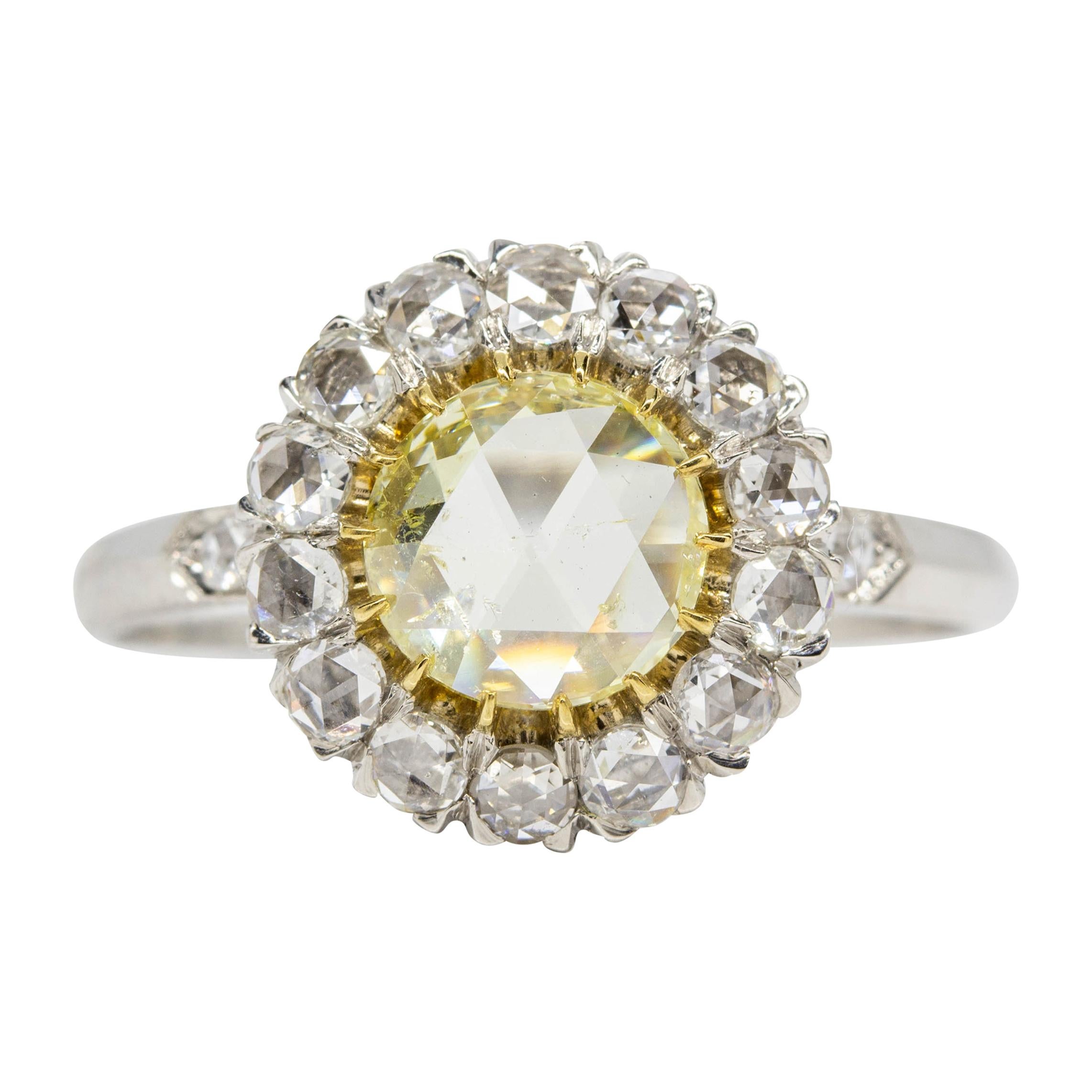 Platinum Rose Cut Diamonds Engagement Ring For Sale