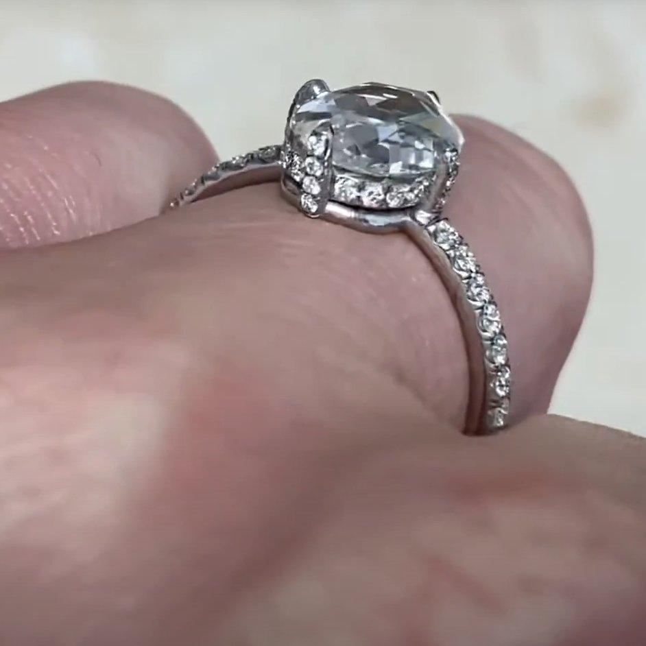Anello di fidanzamento in platino con taglio a rosa (circa 1,5 carati), platino In condizioni ottime in vendita a New York, NY