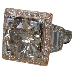 Vintage Platinum & Rose Gold 7.05 Carat Diamond Solitaire Square Halo Ring
