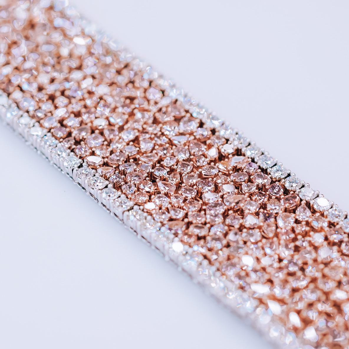 Modern 47.00cttw Fancy Pink Diamond Platinum & Rose Gold Carpet Bracelet For Sale