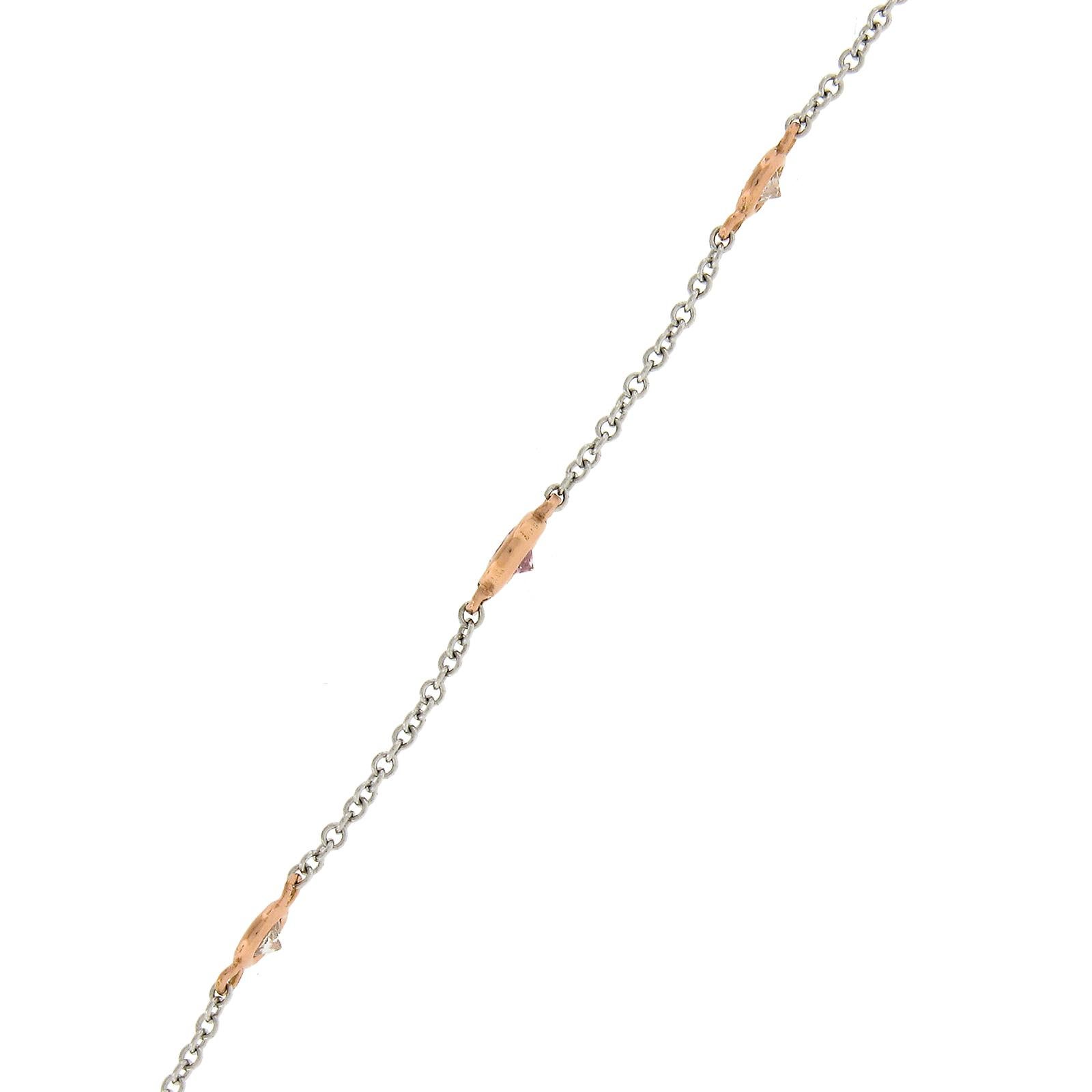 Women's Platinum & Rose Gold GIA 1.1ctw Pink & White Diamond By the Yard Chain Necklace For Sale