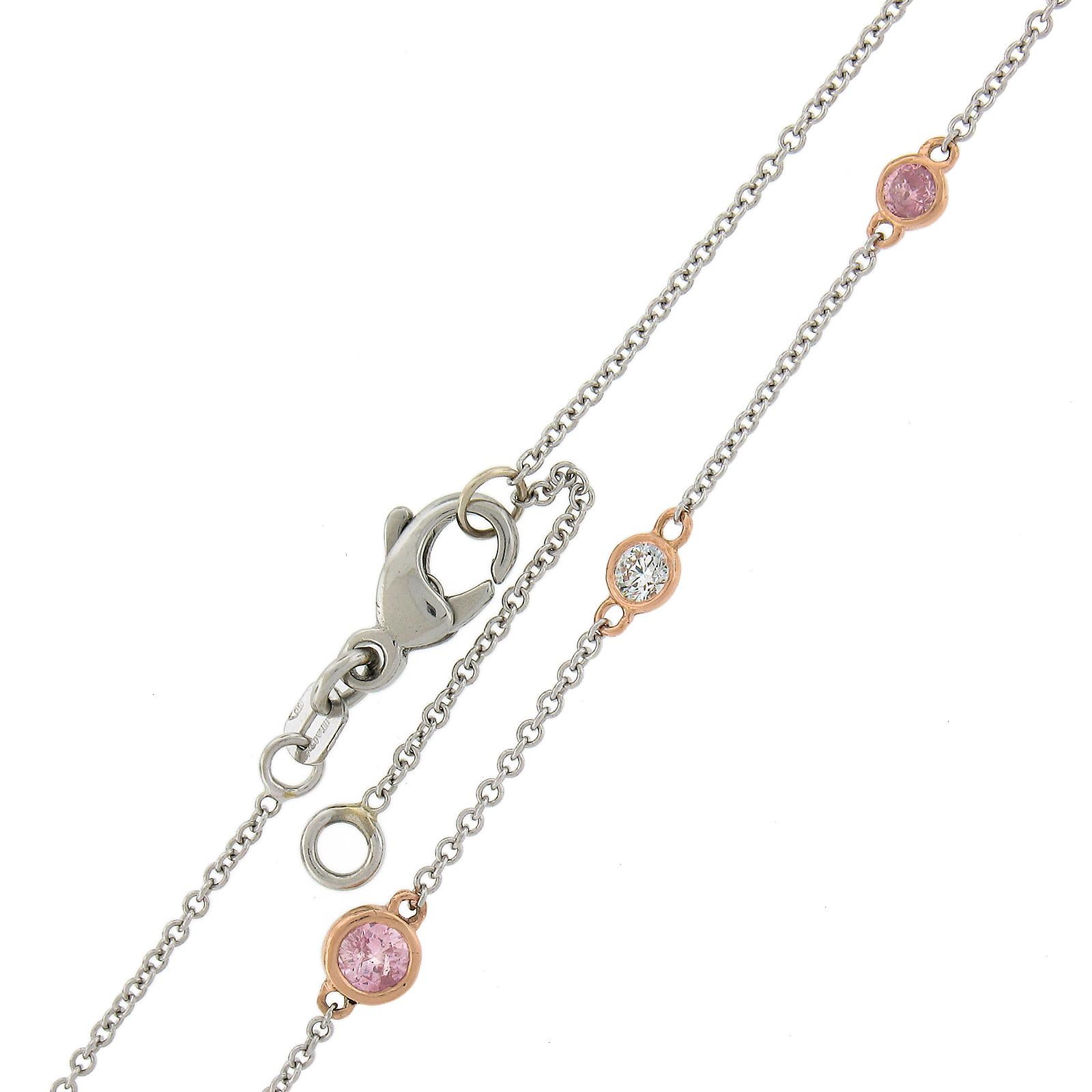 Platinum & Rose Gold GIA 1.1ctw Pink & White Diamond By the Yard Chain Necklace For Sale 1