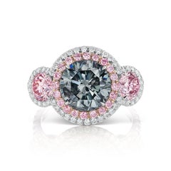 GIA Certified Platinum Fancy Blue-Gray Fancy Intense Purplish Pink Diamond Ring