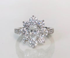 Platinum Rosette Diamond Ring, Oval Center Diamond
