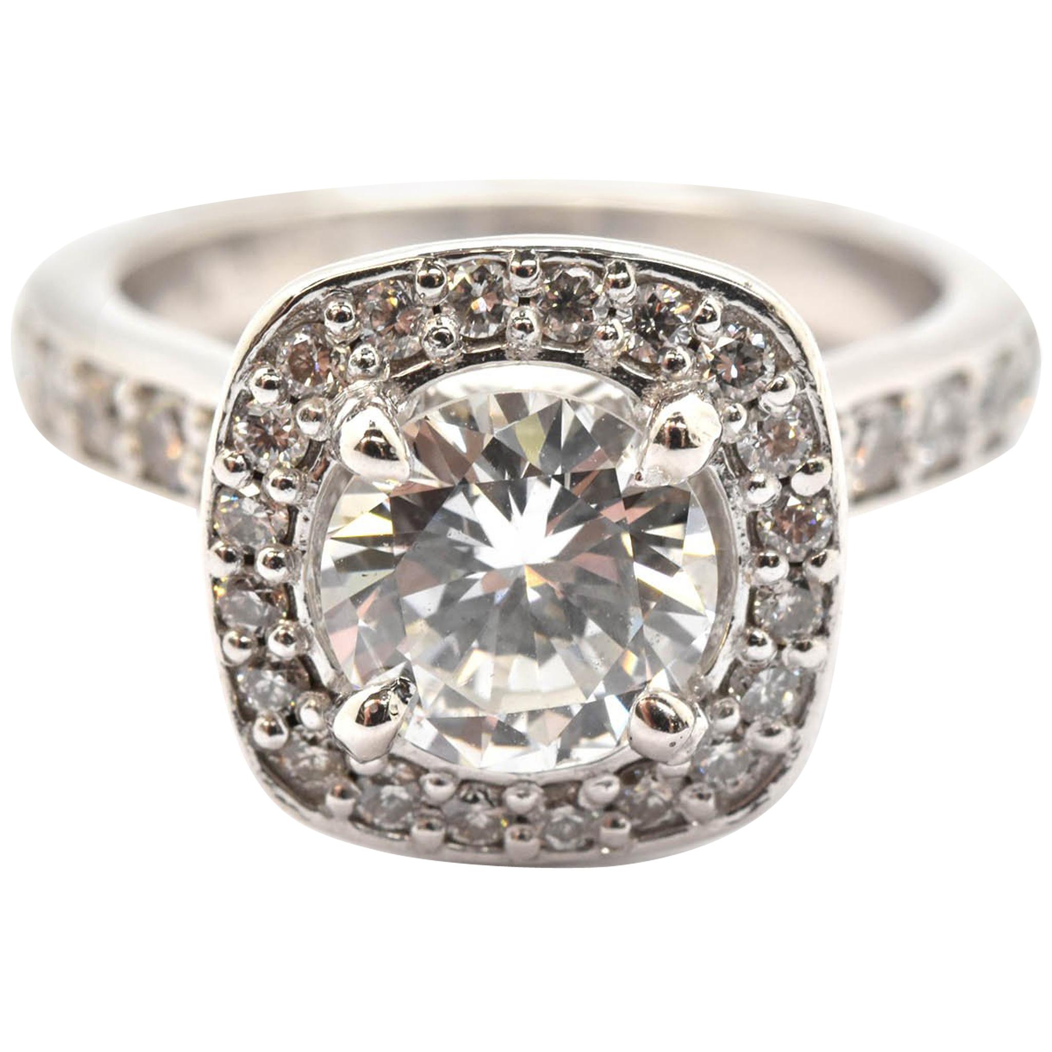 Platinum Round 0.98 Carat Diamond Engagement Ring with Diamond Halo and Mounting
