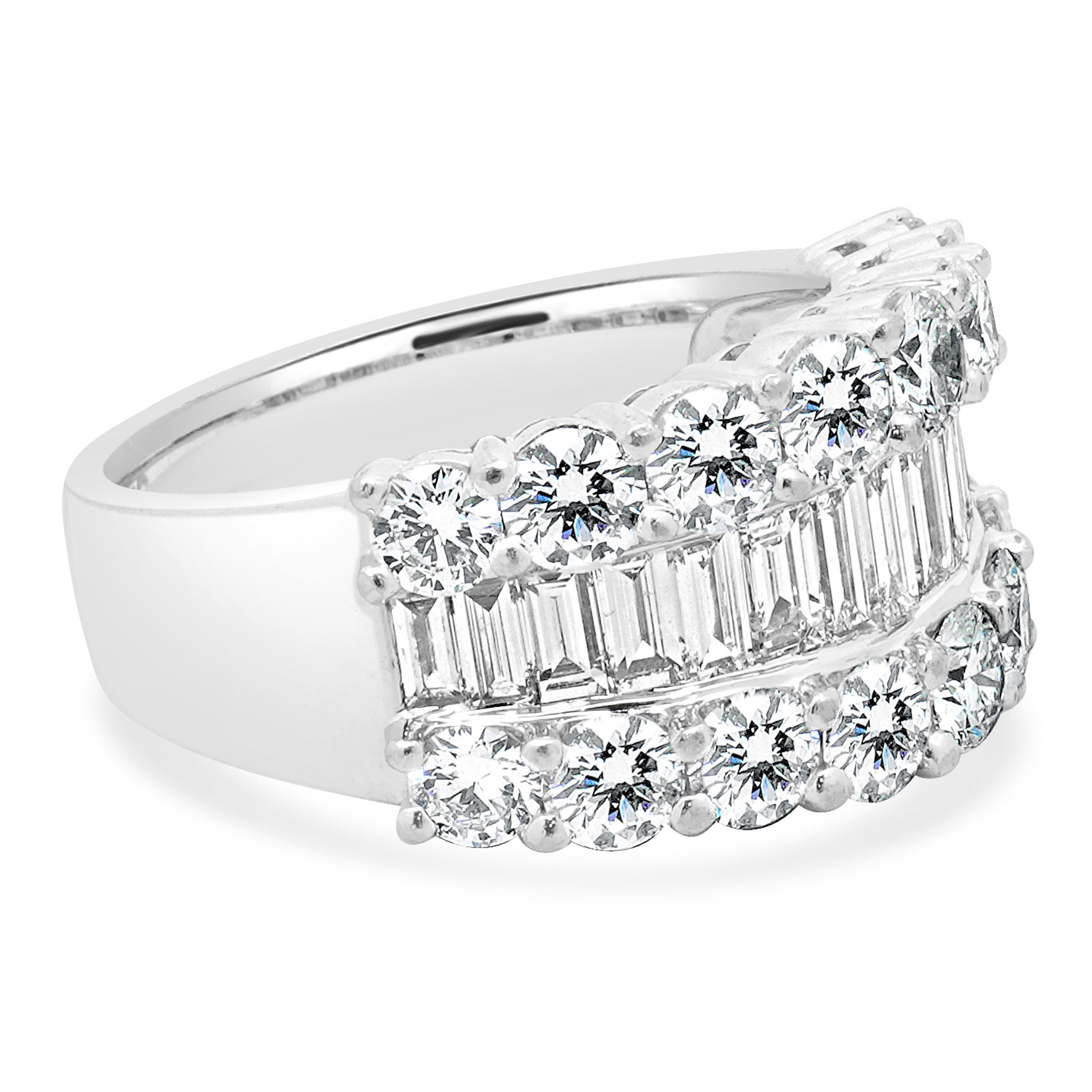Round Cut Platinum Round and Baguette Diamond Band