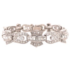 Platin-Deko-Gliederarmband mit runden und Baguette-Diamanten