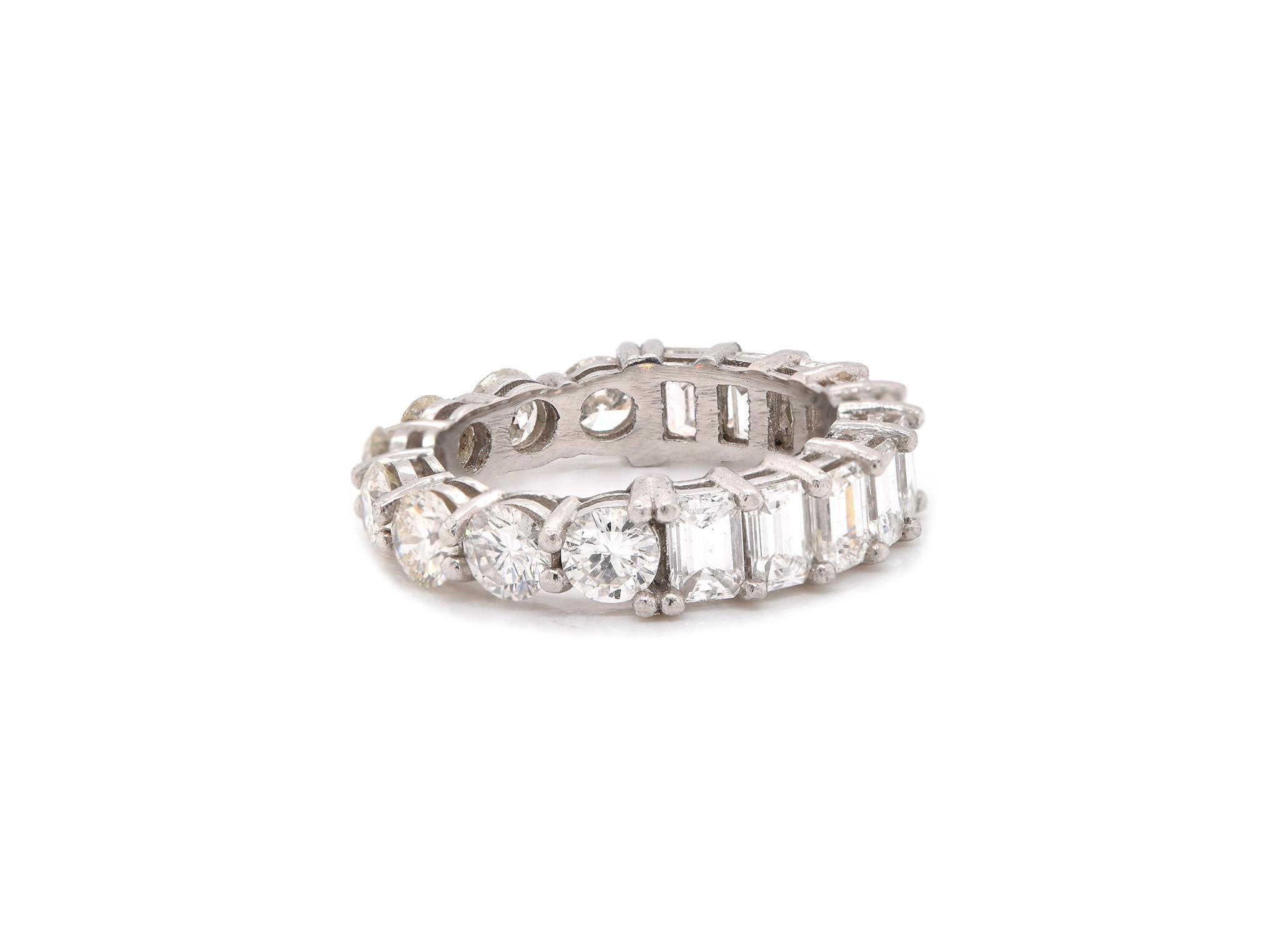 Mixed Cut Platinum Round and Baguette Diamond Eternity Band For Sale