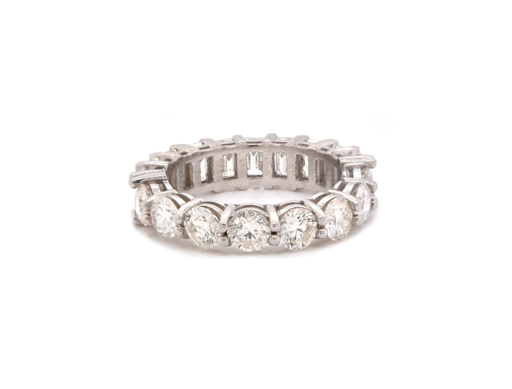 Platinum Round and Baguette Diamond Eternity Band In Excellent Condition For Sale In Scottsdale, AZ