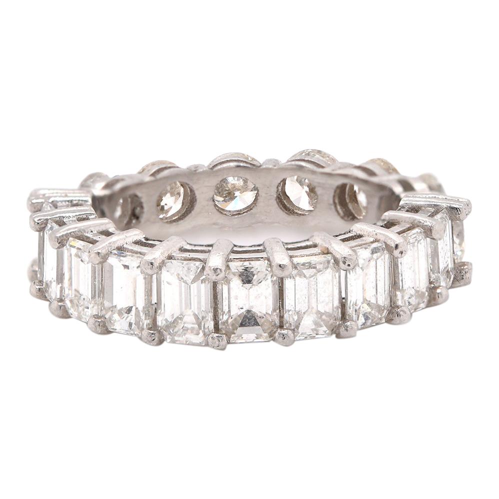 Platinum Round and Baguette Diamond Eternity Band For Sale