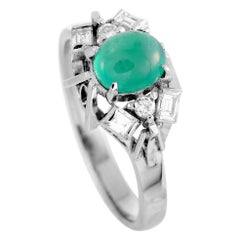 Platinum Round and Baguette Diamonds and Emerald Ring Platinum Round and Baguette Diamonds and Emerald Ring