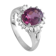 Platinum Round and Baguette Diamonds and Pink Tourmaline Ring
