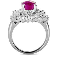 Platinum Round and Marquise Diamonds and Ruby Oval Ring