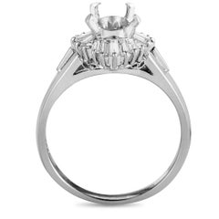 Platinum Round and Tapered Baguette Diamond Oval Mounting Ring