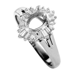 Platinum Round and Tapered Baguette Diamond Oval Mounting Ring