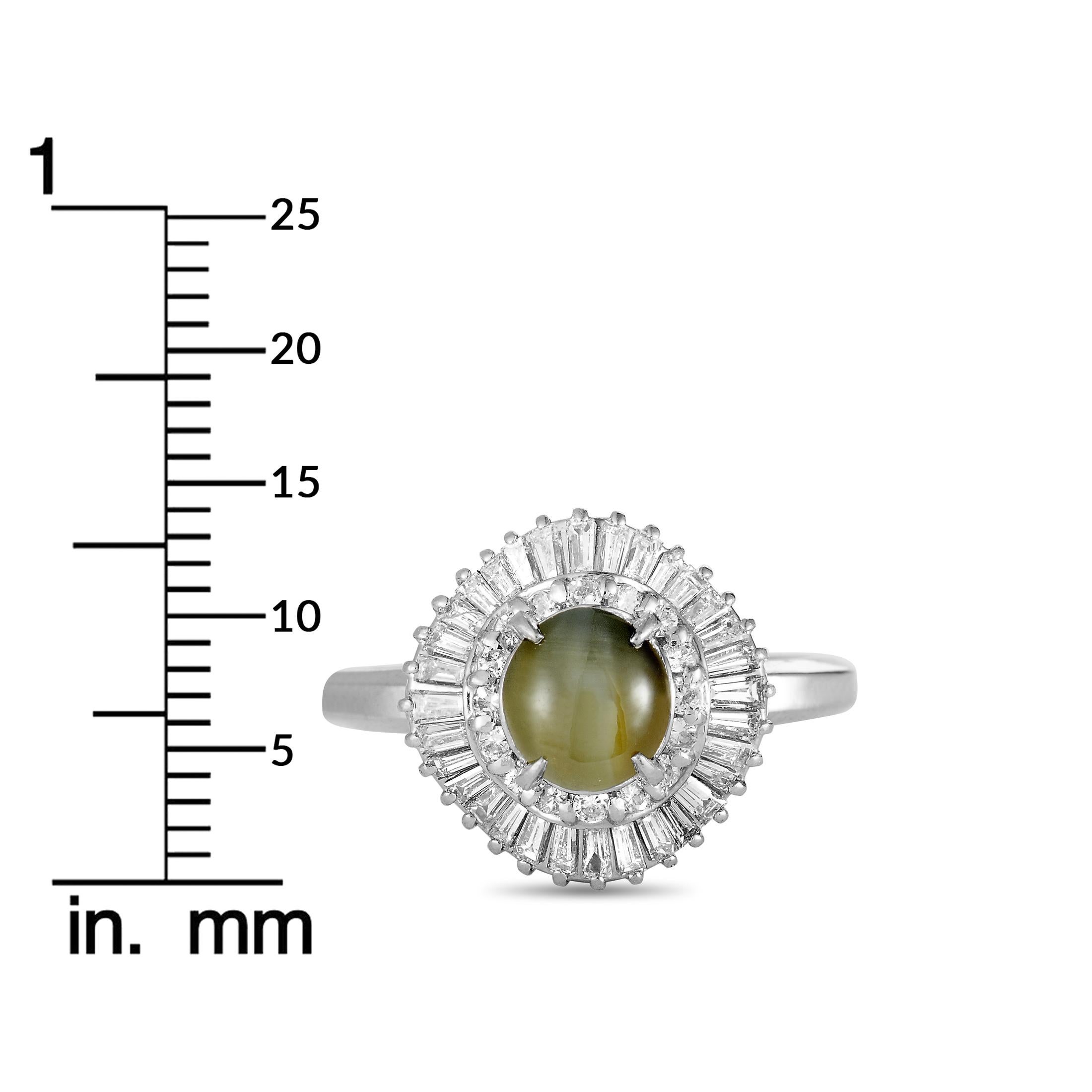 Platinum Round and Tapered Baguette Diamonds and Cat's Eye Oval Ring 2