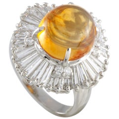 Platinum Round and Tapered Baguette Diamonds and Round Opal Ring