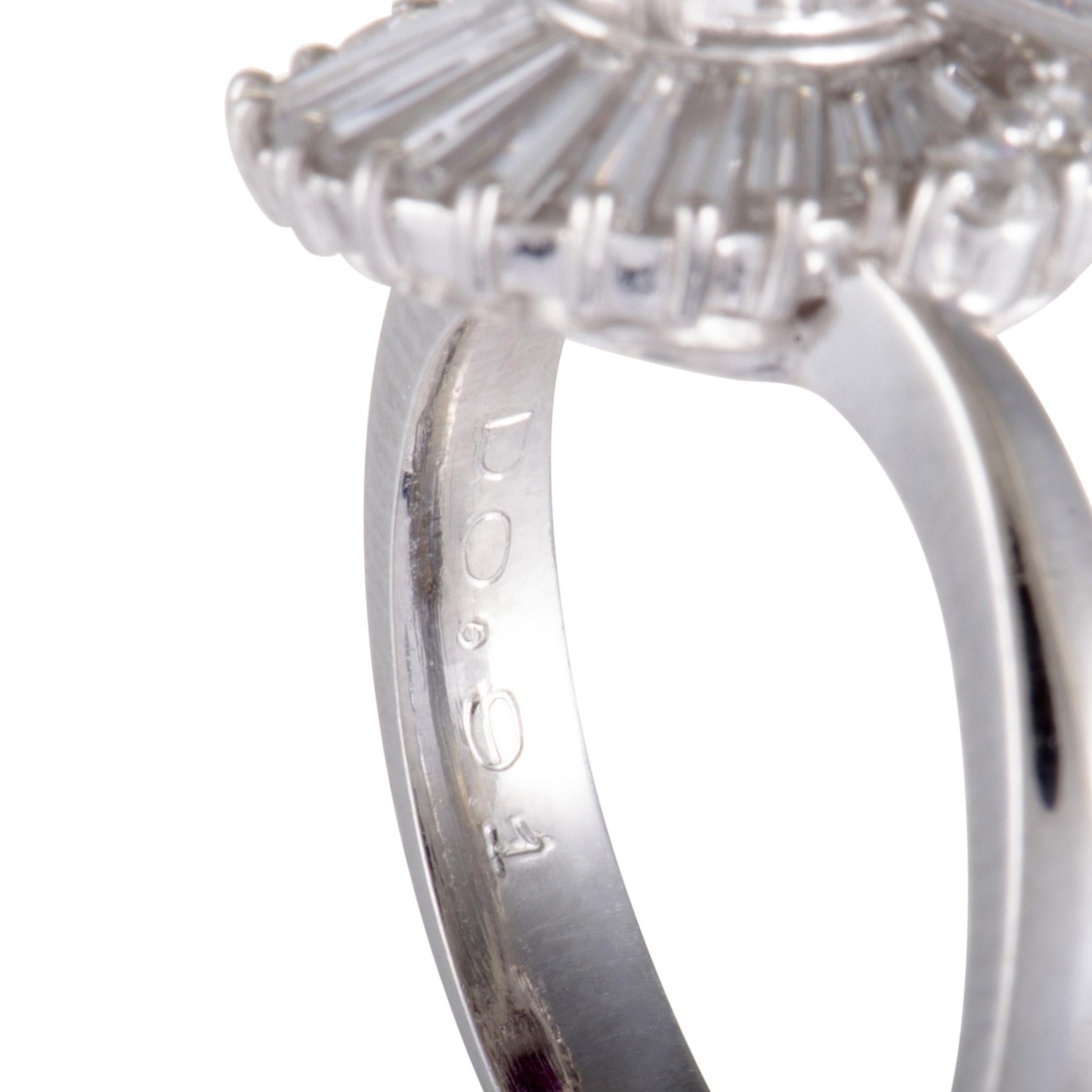 Platinum Round and Tapered Baguette Diamonds and Ruby Oval Ring 1