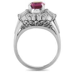 Platinum Round and Tapered Baguette Diamonds and Ruby Ring