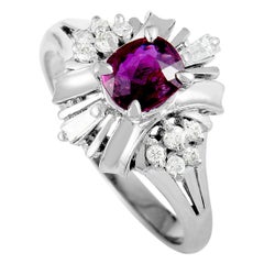 Platinum Round and Tapered Baguette Diamonds and Ruby Ring