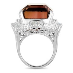 Platinum Round and Tapered Baguette Diamonds and Square Orange Tourmaline Large