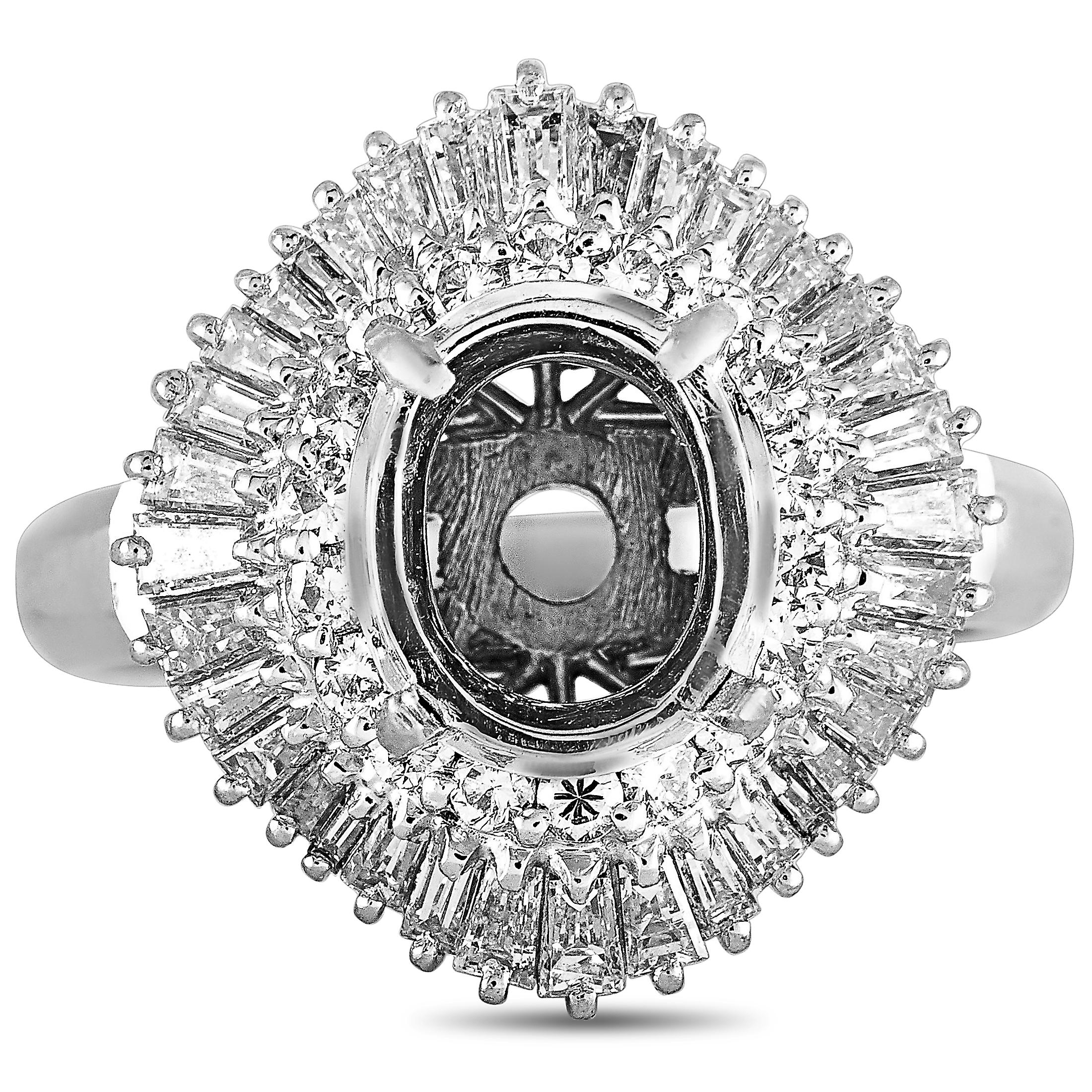 Women's Platinum Round and Tapered Baguette Diamonds Mounting Ring