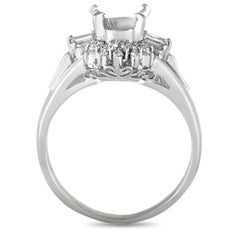 Platinum Round and Tapered Baguette Diamonds Oval Mounting Ring